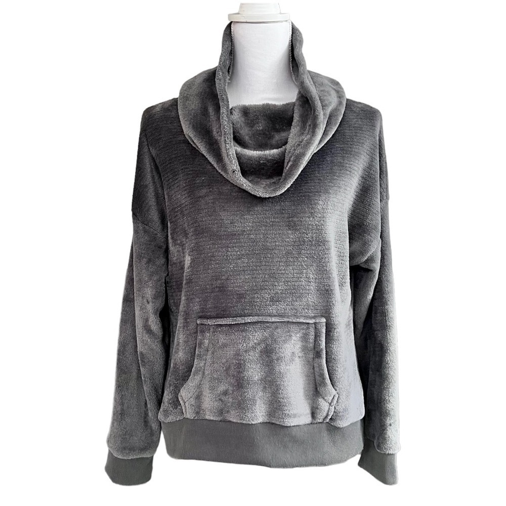 Pink Rose Grey Velour Cowl Neck Pullover Sweatshirt Size M